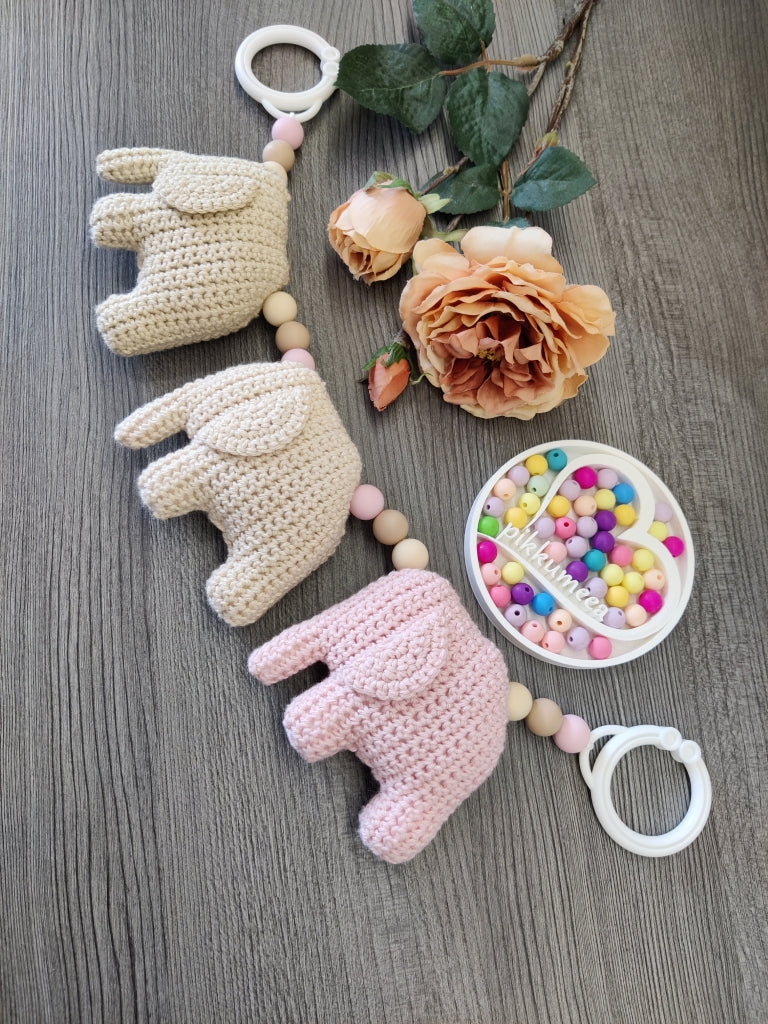 Vaunulelu kolme norsua (beige / vaalea beige / vaaleanpunainen) 36-39cm
