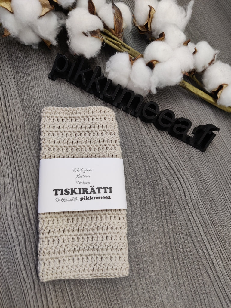 Virkattu tiskirätti - bambulanka 70% (eri värejä)
