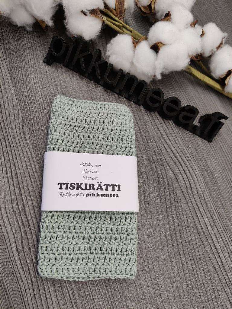 Virkattu tiskirätti - bambulanka 70% (eri värejä)