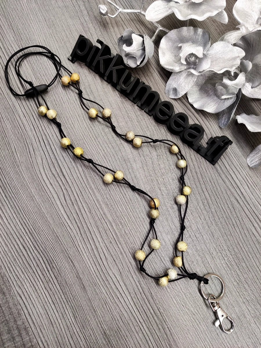 Avainkaulanauha akryylihelmillä 90cm (kulta) - pikkumeea