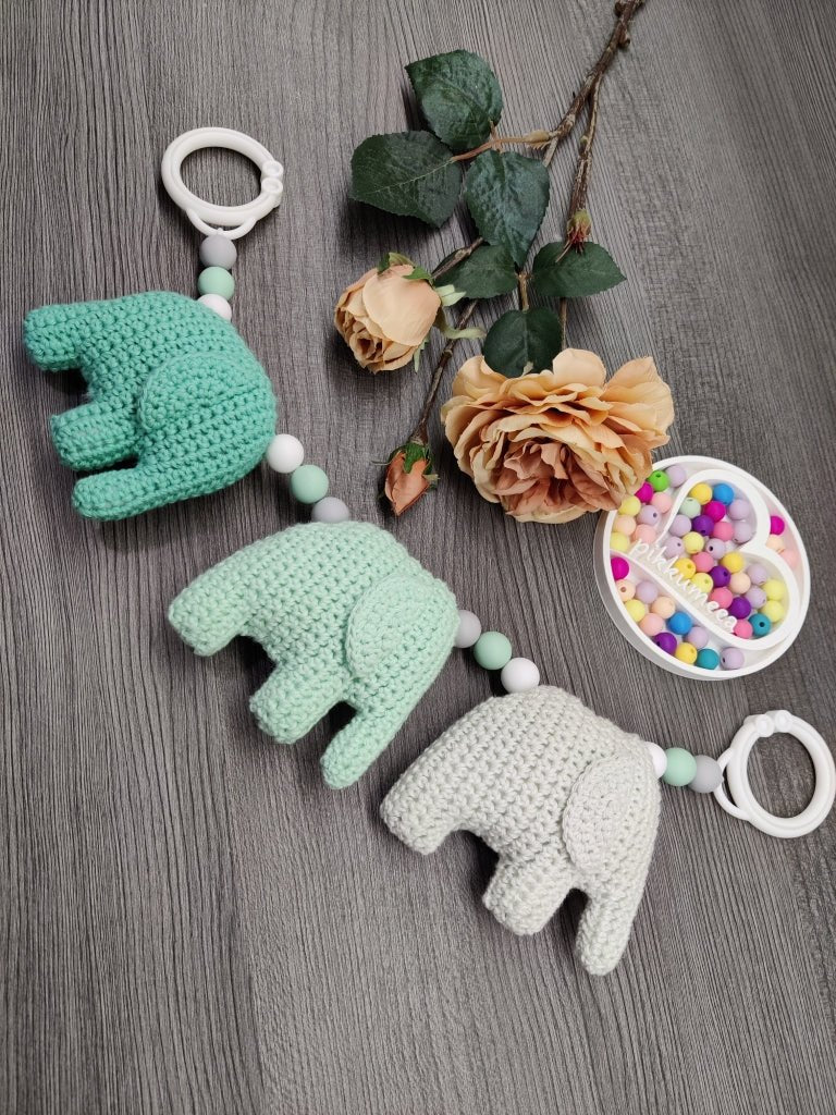 Vaunulelu kolme norsua (kirkas minttu / pastelli minttu / vaaleanharmaa) 36 - 39cm - pikkumeea