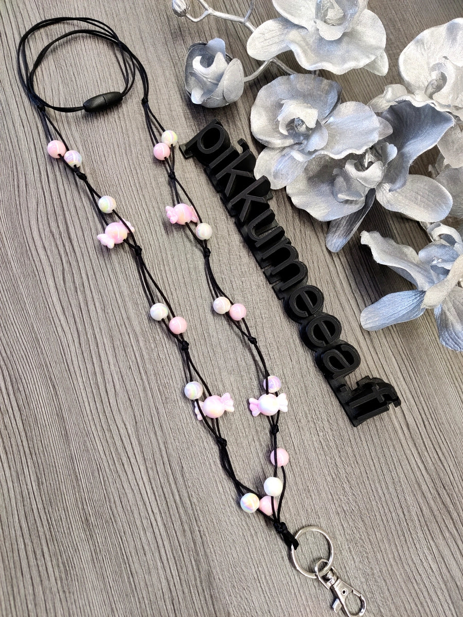 Avainkaulanauha Karkki - Valkoinen-vaaleanpunainen