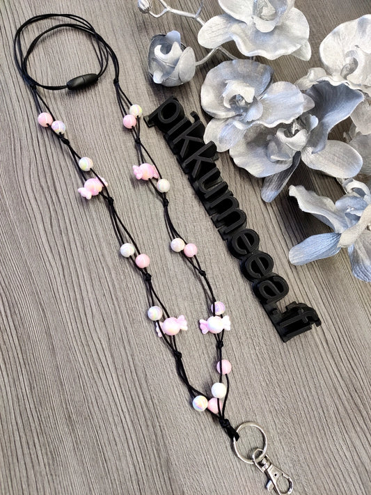 Avainkaulanauha Karkki - Valkoinen-vaaleanpunainen