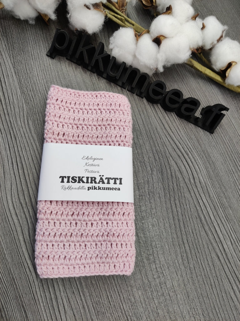 Virkattu tiskirätti - bambulanka 50% (eri värejä)