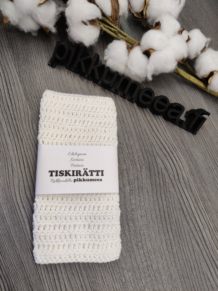 Virkattu tiskirätti - bambulanka 50% (eri värejä)