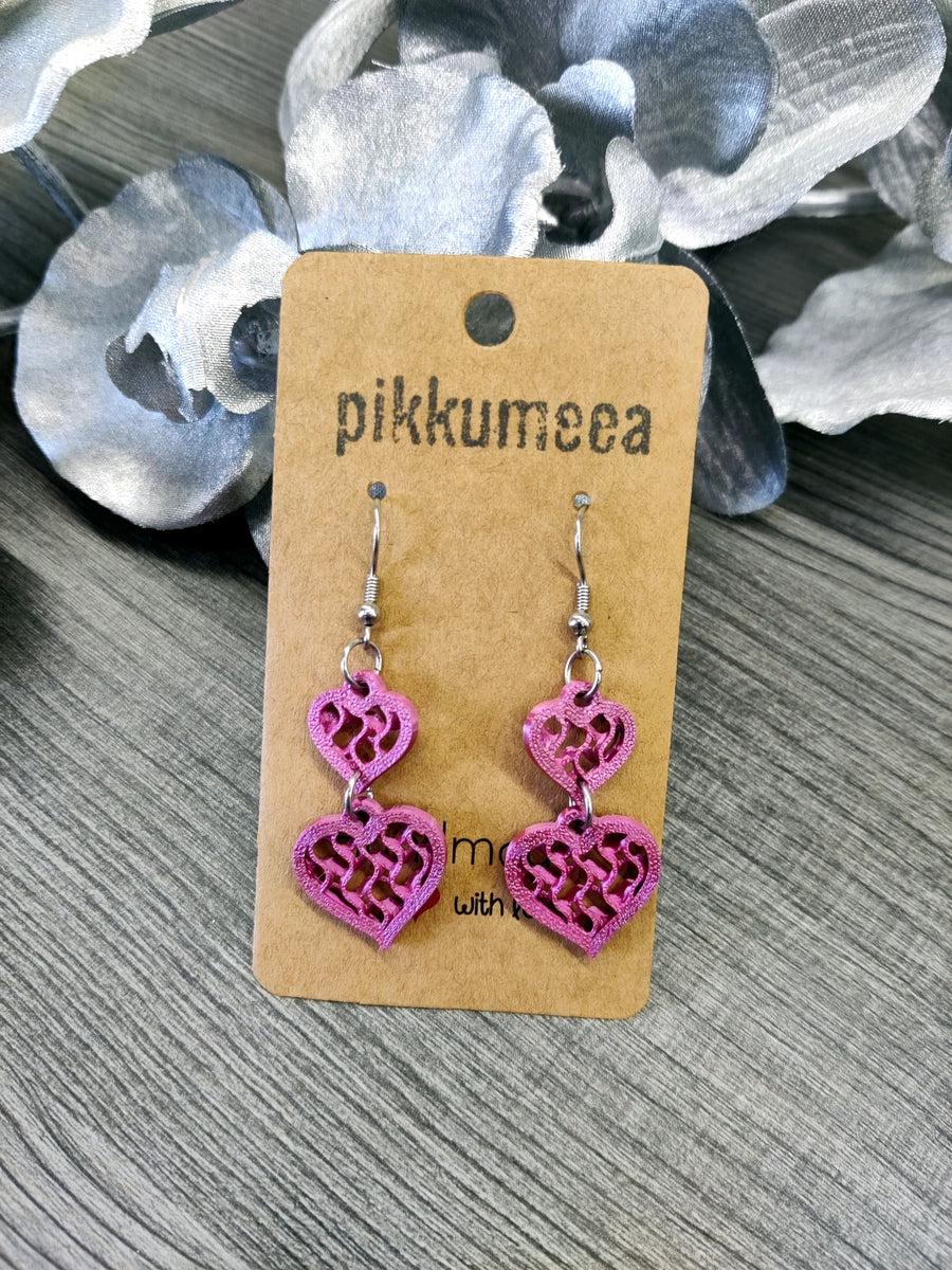 Korvakorut Kaksi sydäntä Aalto pinkki kiiltävä