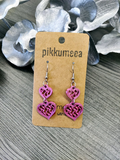 Korvakorut Kaksi sydäntä Aalto pinkki kiiltävä