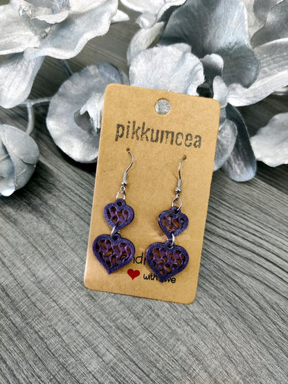 Korvakorut Kaksi sydäntä Aalto - Tummanliila kimaltava