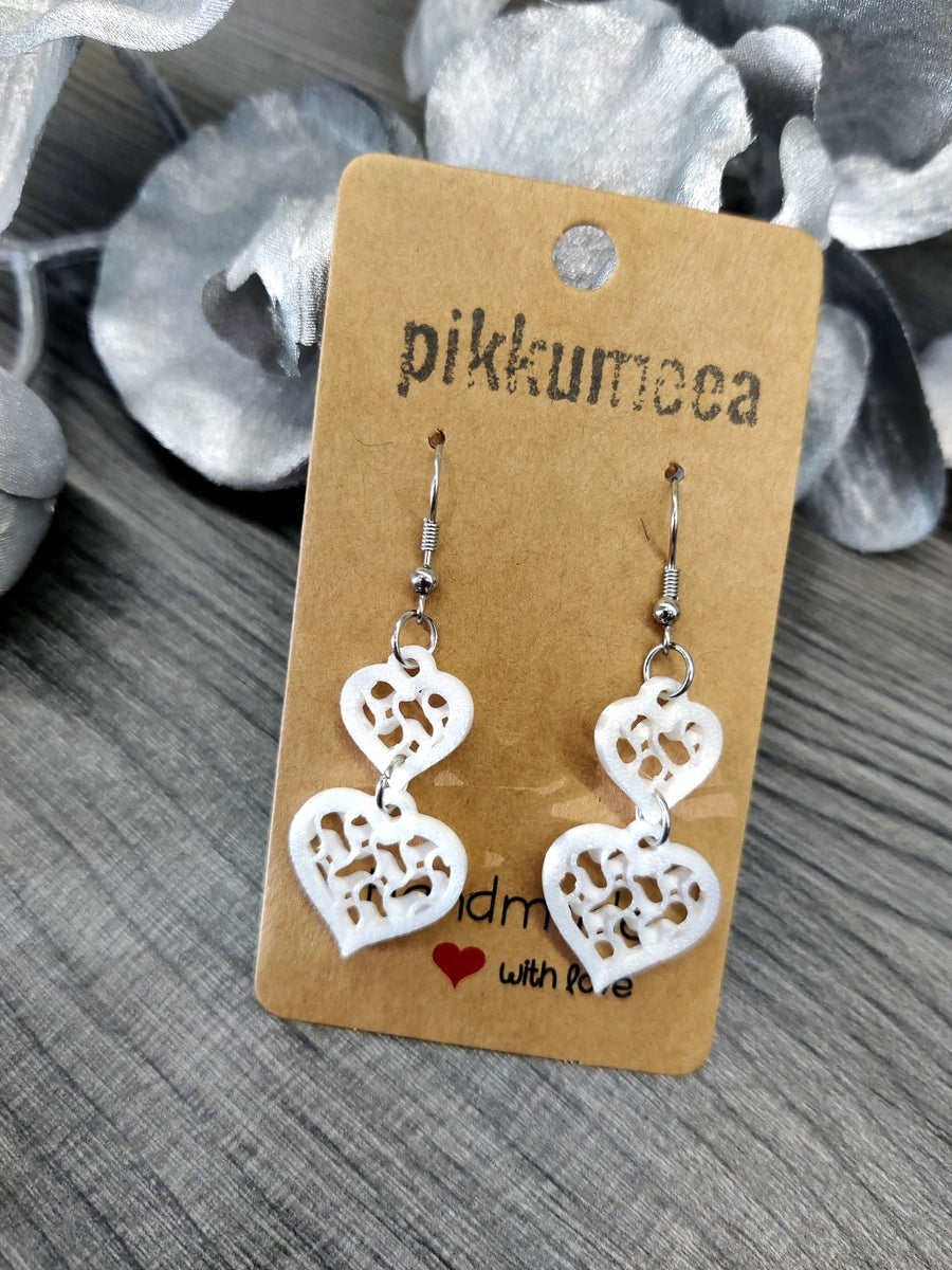 Korvakorut Kaksi sydäntä Aalto - Valkoinen