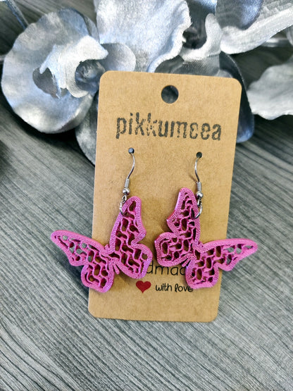 Korvakorut Perhonen - pieni pinkki kiiltävä