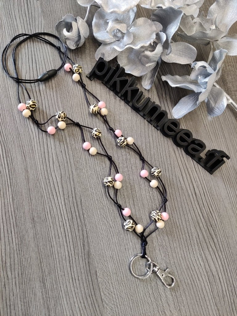 Avainkaulanauha 90cm (leopardi / vaaleanpunainen / vaalea beige) - pikkumeea