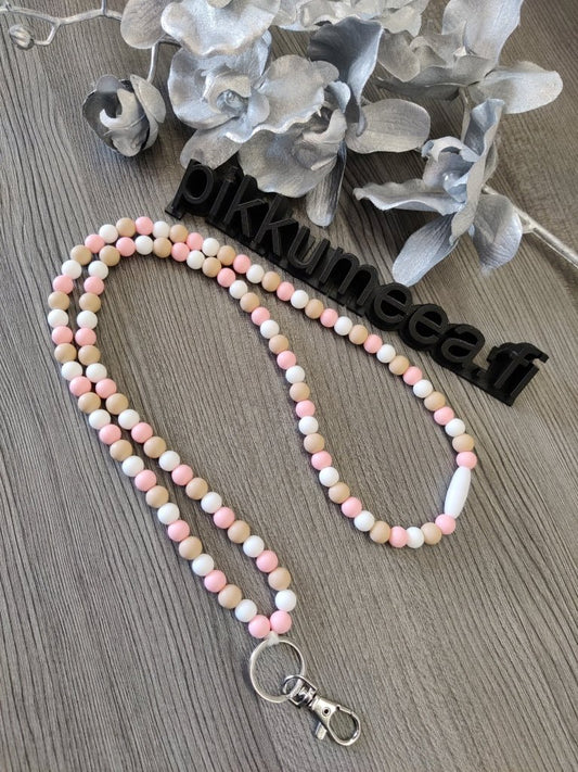 Avainkaulanauha 90cm (vaaleanpunainen / valkoinen / beige) - pikkumeea