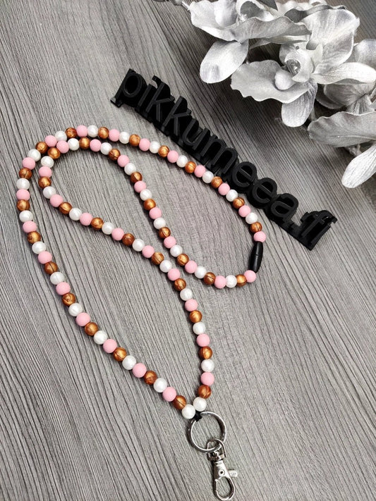 Avainkaulanauha 90cm (vanha roosa / kupari / helmiäisvalkoinen) - pikkumeea