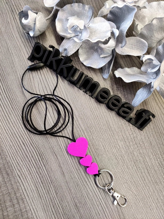 Avainkaulanauha Sydän 90cm (pinkki / musta kimaltava) - pikkumeea