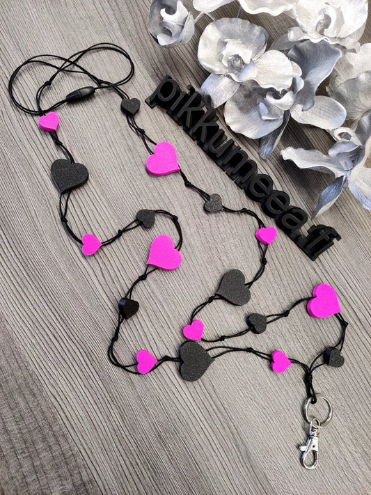 Avainnauha olan yli Sydän (pinkki / musta kimaltava) - pikkumeea