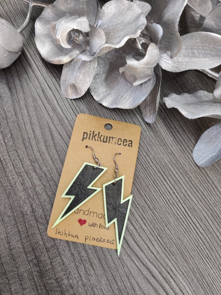 Korvakorut Pimeässä hohtava salama - iso (vaaleanvihreä / musta kimaltava) - pikkumeea