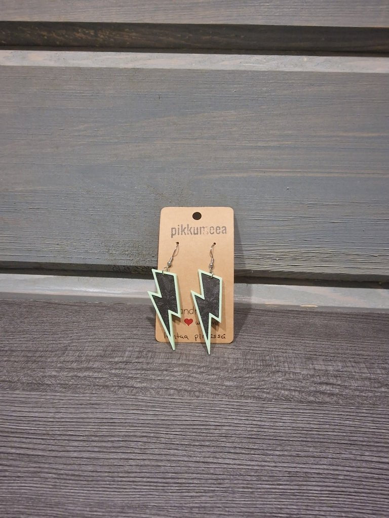 Korvakorut Pimeässä hohtava salama - iso (vaaleanvihreä / musta kimaltava) - pikkumeea