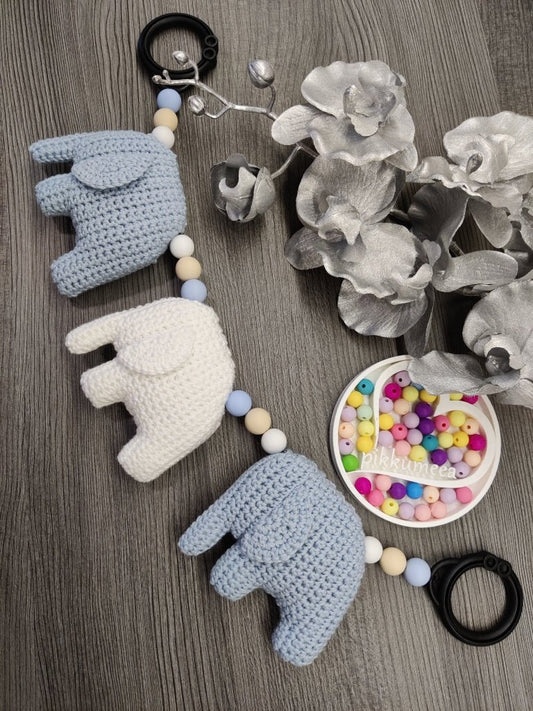 Vaunulelu kolme norsua (sininen / luonnonvalkoinen) 36 - 39cm - pikkumeea