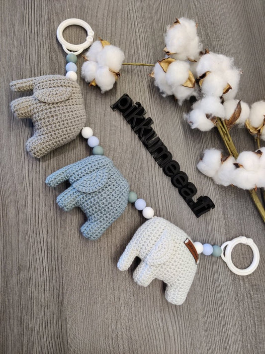 Vaunulelu kolme norsua (tuhkanharmaa / sininen / vaaleansininen) 36 - 39cm - pikkumeea