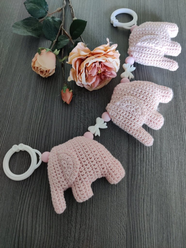 Vaunulelu kolme norsua (vaaleanpunainen) 36 - 38cm - pikkumeea