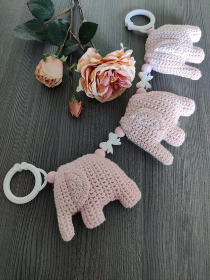 Vaunulelu kolme norsua (vaaleanpunainen) 36 - 38cm - pikkumeea