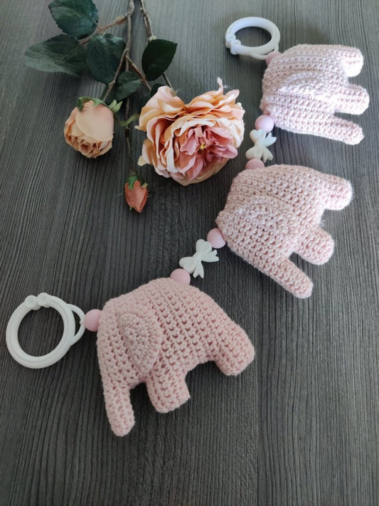 Vaunulelu kolme norsua (vaaleanpunainen) 36 - 38cm - pikkumeea