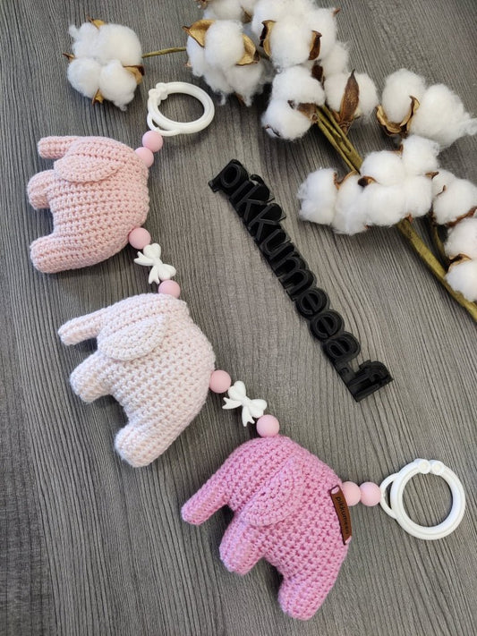 Vaunulelu kolme norsua (vaaleanpunainen / pastelli vaaleanpunainen / pinkki) 36 - 38cm - pikkumeea
