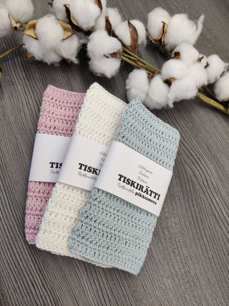 Virkattu tiskirätti - bambulanka 50% (eri värejä) - pikkumeea