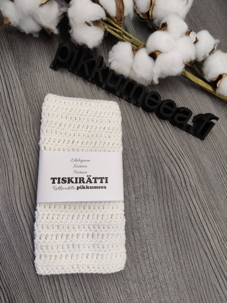 Virkattu tiskirätti - bambulanka 50% (eri värejä) - pikkumeea