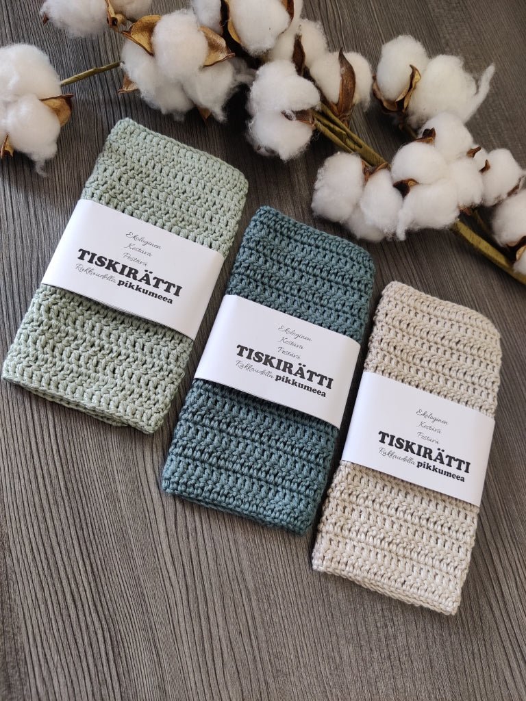 Virkattu tiskirätti - bambulanka 70% (eri värejä) - pikkumeea