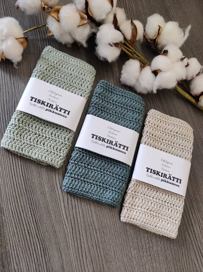 Virkattu tiskirätti - bambulanka 70% (eri värejä) - pikkumeea