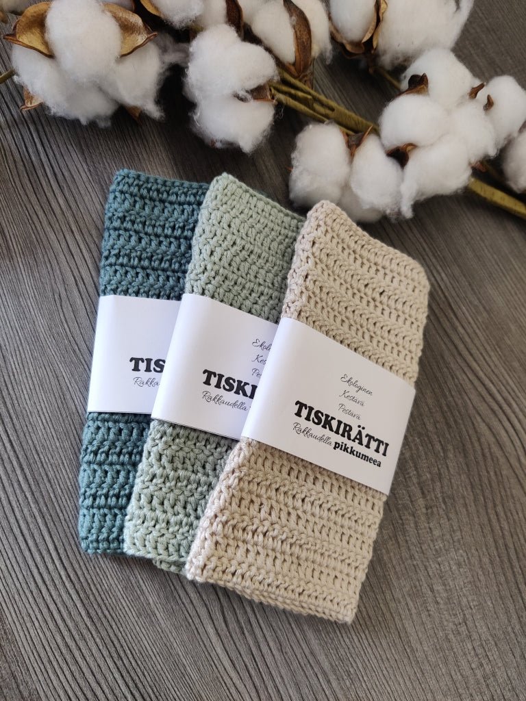 Virkattu tiskirätti - bambulanka 70% (eri värejä) - pikkumeea