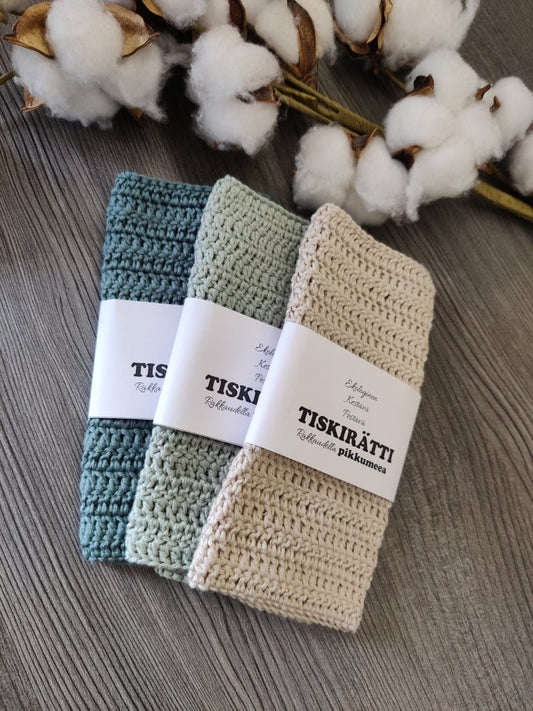 Virkattu tiskirätti - bambulanka 70% (eri värejä) - pikkumeea