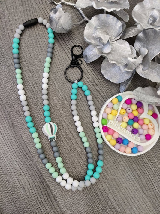 Avainkaulanauha Kuumailmapallo 90cm (turkoosi / vaaleanharmaa / tummanharmaa / minttu / valkoinen) - pikkumeea